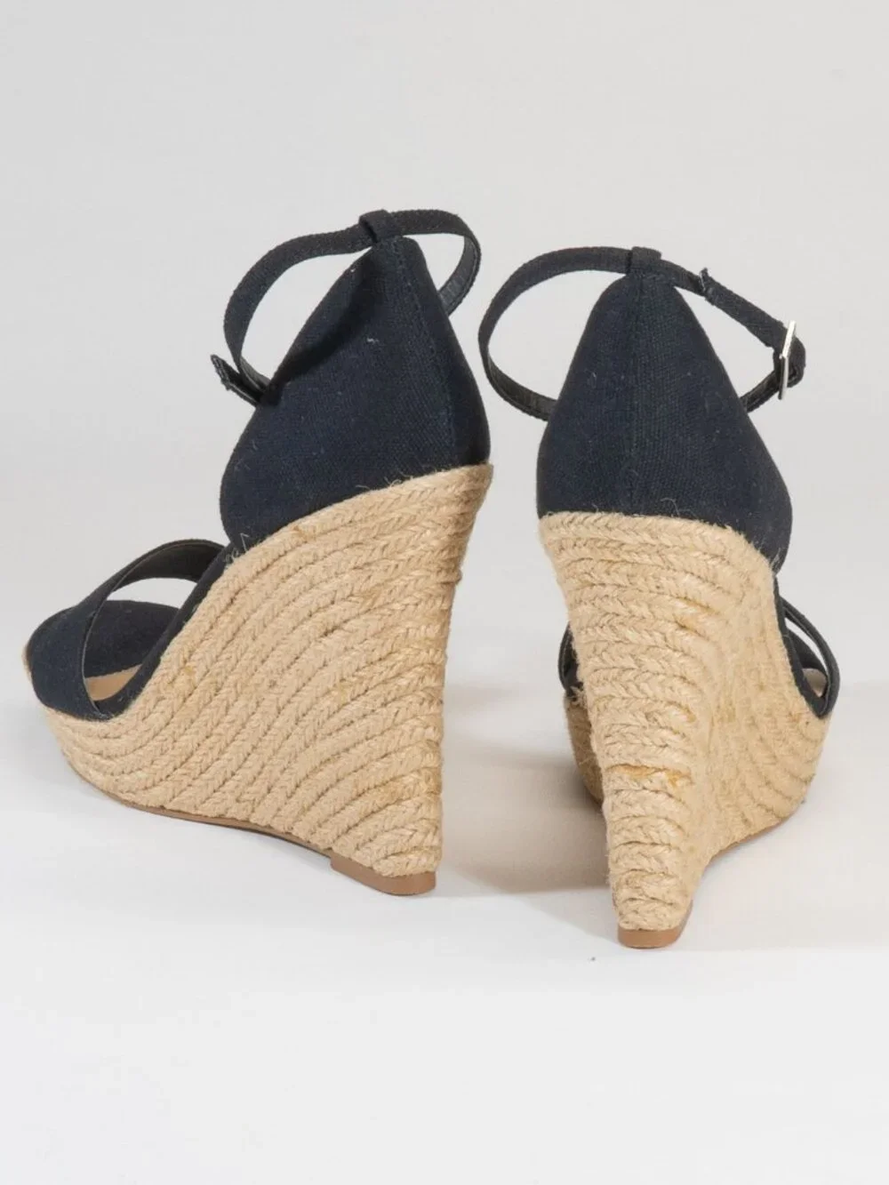 Colin Stuart Black Canvas Wedge Heel Espadrille Sandals, Size 8 (NWT)